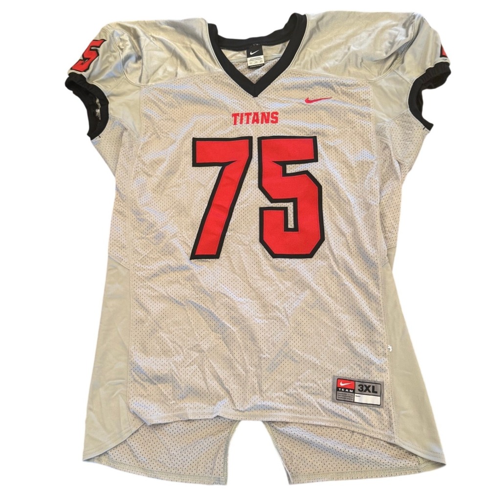 Nike Team Titans Football Jersey Silver Red 75 Mens 3XL Mesh Spandex 56323